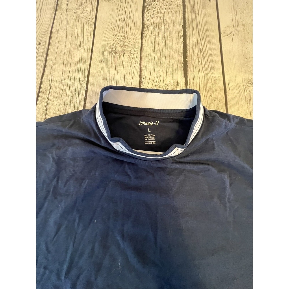 Johnnie-O Fringe Neck Modal Stretch Solid Shirt Navy Blue Men's Large - Picture 3 of 6